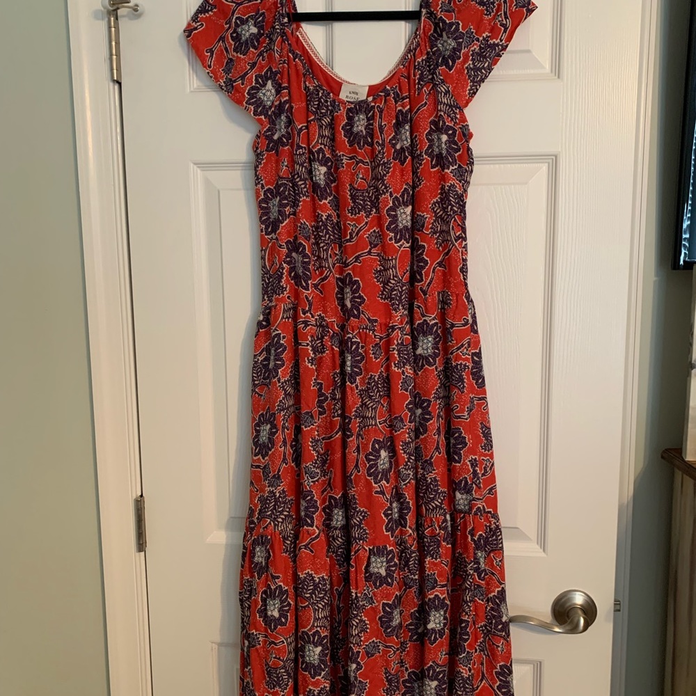 Knox Rose Women's Flutter Short Sleeve A-Line Dress -Red Floral Small